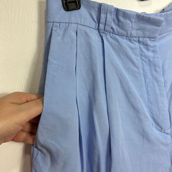 COS Light Blue Linen Blend High Waisted Pleated Front Trouser Shorts Size 8 - Picture 4 of 13